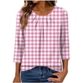 thumbnail image 2 of Xdegoge Womens 3/4 Sleeve Tops and Blouses Casual Plaid Print Crewneck Pleated Tops Comfortable Fall Fashion Loose Daily Tees, 2 of 5