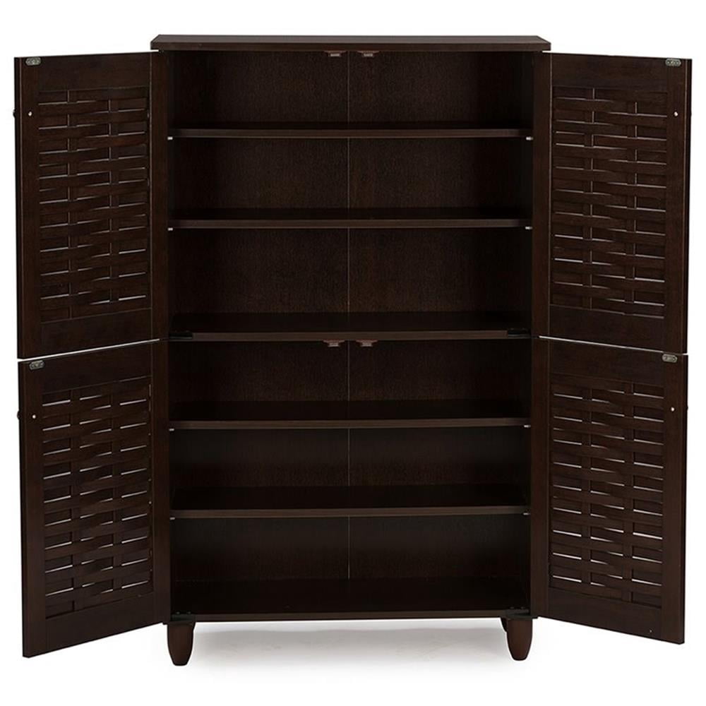 Baxton Studio Winda Modern and Contemporary 4-Door Dark Brown Wooden Entryway Shoes Storage Cabinet