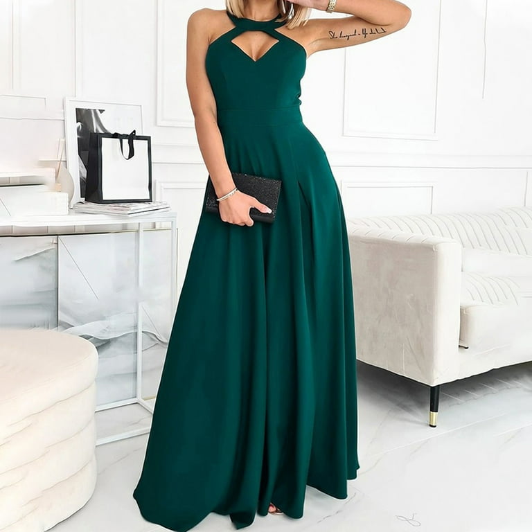 YWDJ Womens Dresses Midi Length Semi Formal Fashion Elegant England Halter  Neck Sleeveless Solid Floor-Length Dress Spring Summer Dresses for Women  2023GreenS - Walmart.com