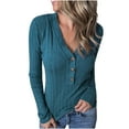thumbnail image 1 of DPTALR Women's V-neck Pullover Casual Stitching Solid Color Long Sleeve Top Blouse, 1 of 7