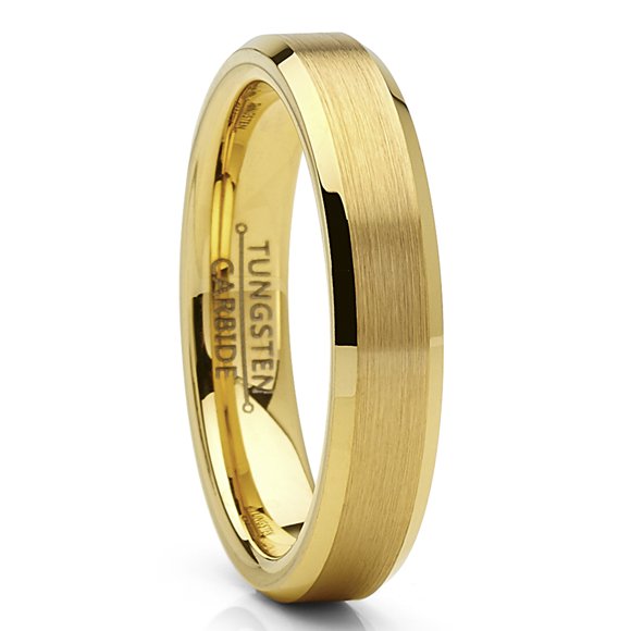 Tungsten Carbide Ring Goldtone Wedding Band Men Women Comfort-Fit 4MM