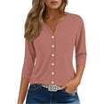 thumbnail image 4 of WTXUE Womens Short Sleeve Blouses Button Down Shirts V Neck Blouses for Women Business Casual Tunic Tops Basic Tees Gauze Shirts Simple Tops Woman Shirts Casual Womens Tops Dressy Casual Rose Gold L, 4 of 6