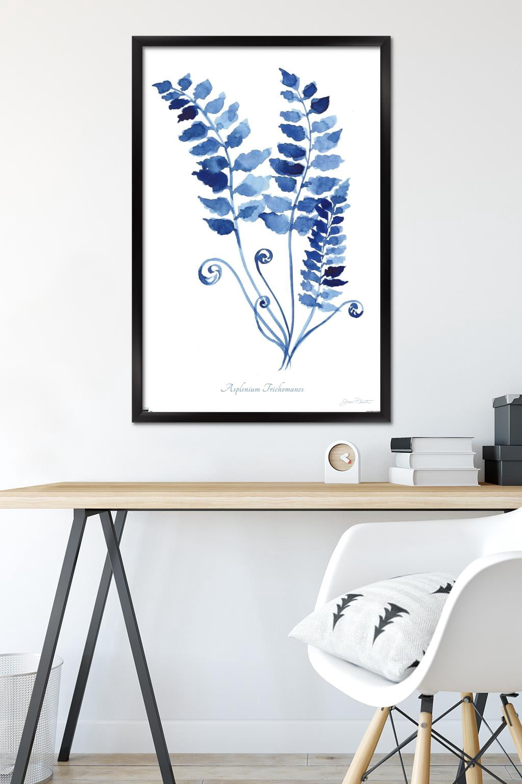 Jean Plout - Indigo Botanical Asplenium Trichomanes Wall Poster, 22.375" x 34" Framed