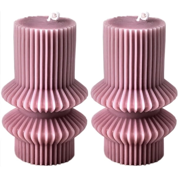 CATPAN Boho Striped Pillar Candle, Tall 4.3" Dark Pink Scented Soy Wax Pillar Candles, Decorative Small Candles for Wedding Decor, Home, Table Centerpiece, Shelf Styling, 2 Pack