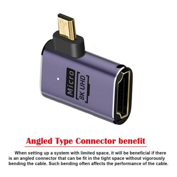 Xiwai Left Angled Micro HDMI Male to HDMI 2.1 Female UHD Extension Gold Converter Adapter Support 8K 60hz HDTV