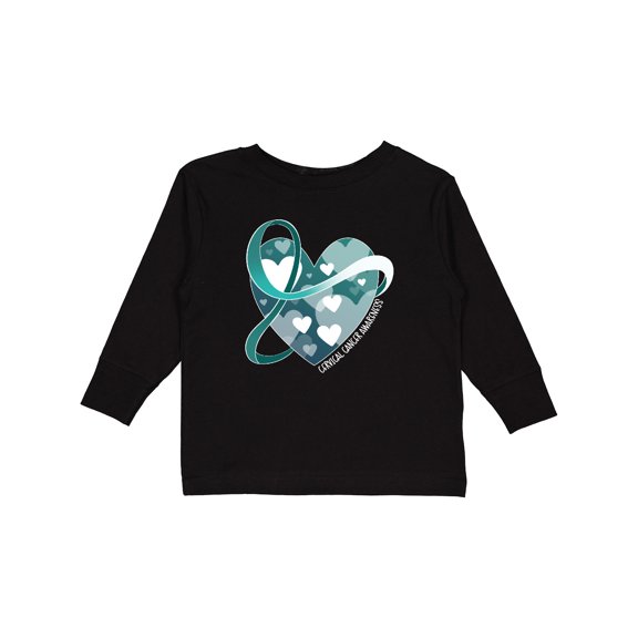 Inktastic Cervical Cancer Awareness Teal and White Ribbon Around Heart Boys or Girls Long Sleeve Toddler T-Shirt