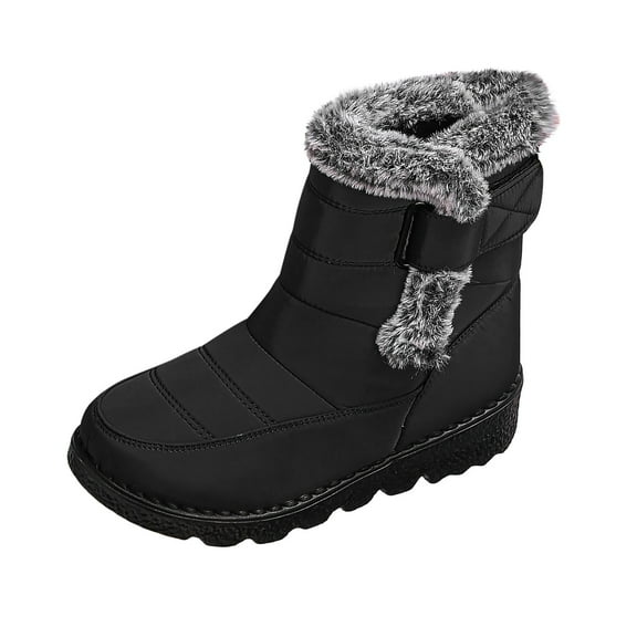 Xfvqtps Winter Boots for Women Mid Calf Waterproof Snow Boots with Plush Fleece Lining Slip on Design Adjustable Strap for Outdoor Cold Weather Black