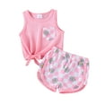 thumbnail image 2 of Baby Girl 2Pcs Summer Outfits Sleeveless Knot Hem Tank Tops + Shorts Set Infant Clothes, 2 of 10