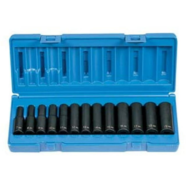 Ensemble Métrique Profond 13 Pcs à Entraînement Pneumatique Gris 3/8 Pouces 12 Points