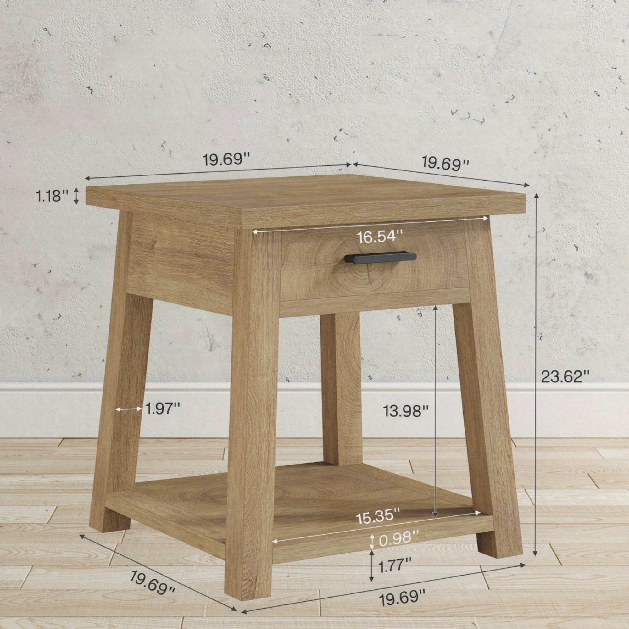 2 Tier End Table with Drawer Wooden Side Table with Shelf Storage