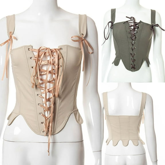 Elainilye Fashion Corset Tops for Women Casual Sexy Eyelet Lace-up Fishbone Court Vintage Corset Crop Tops Shapewear,Green