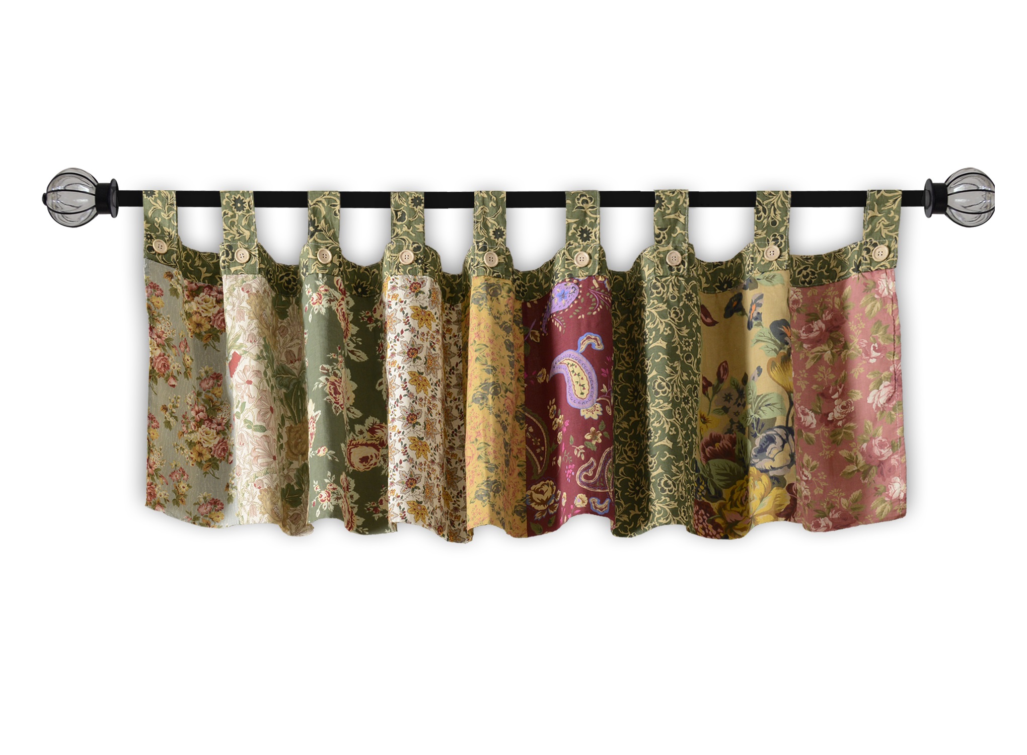 Greenland Home Fashions Antique Chic 100% Cotton Authentic Patchwork Tab Top Window Valance, 84" W x 21" L