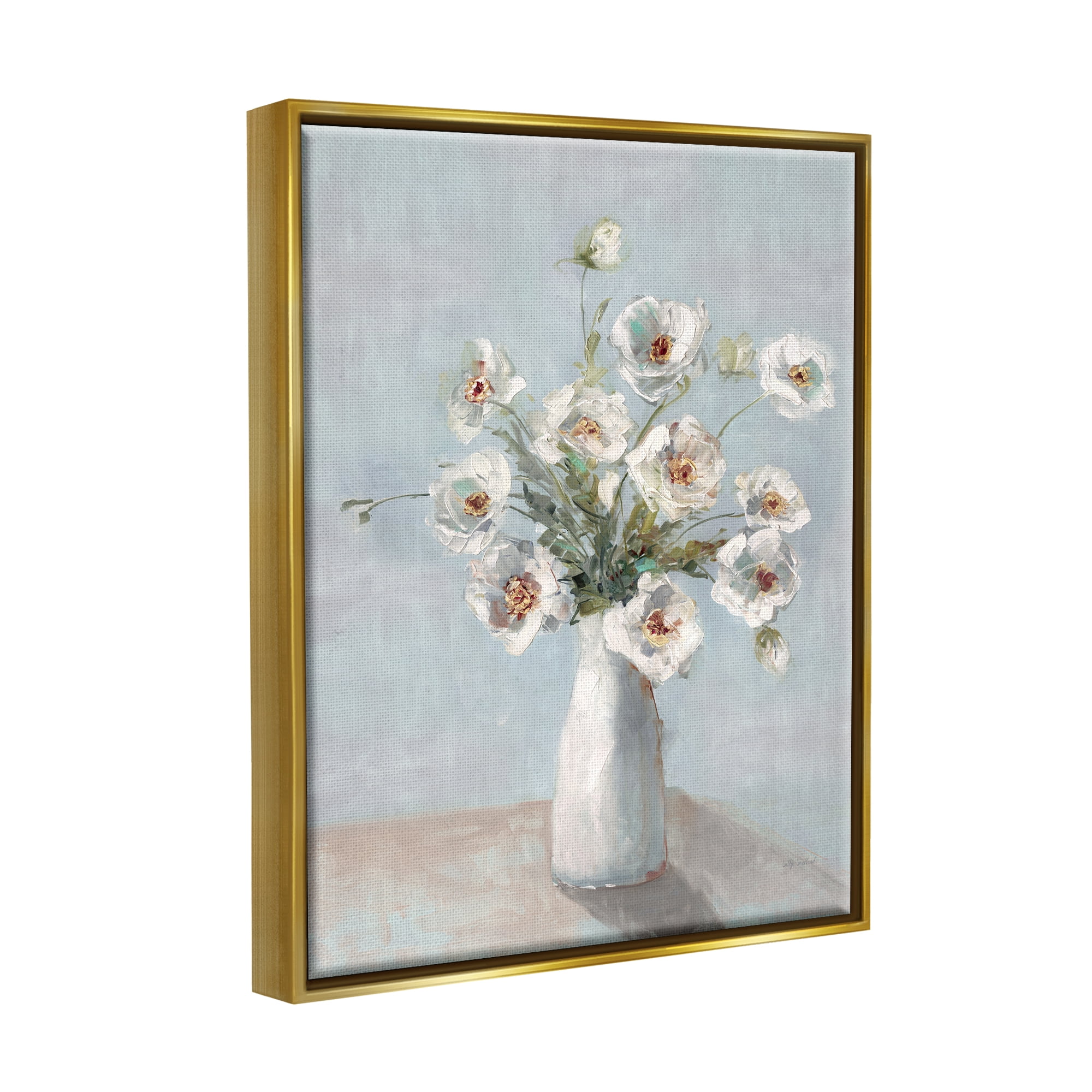 Stupell Industries Traditional White Blooms Botanical & Floral Painting Gold Floater Framed Canvas Art Print Wall Art, 25 x 31