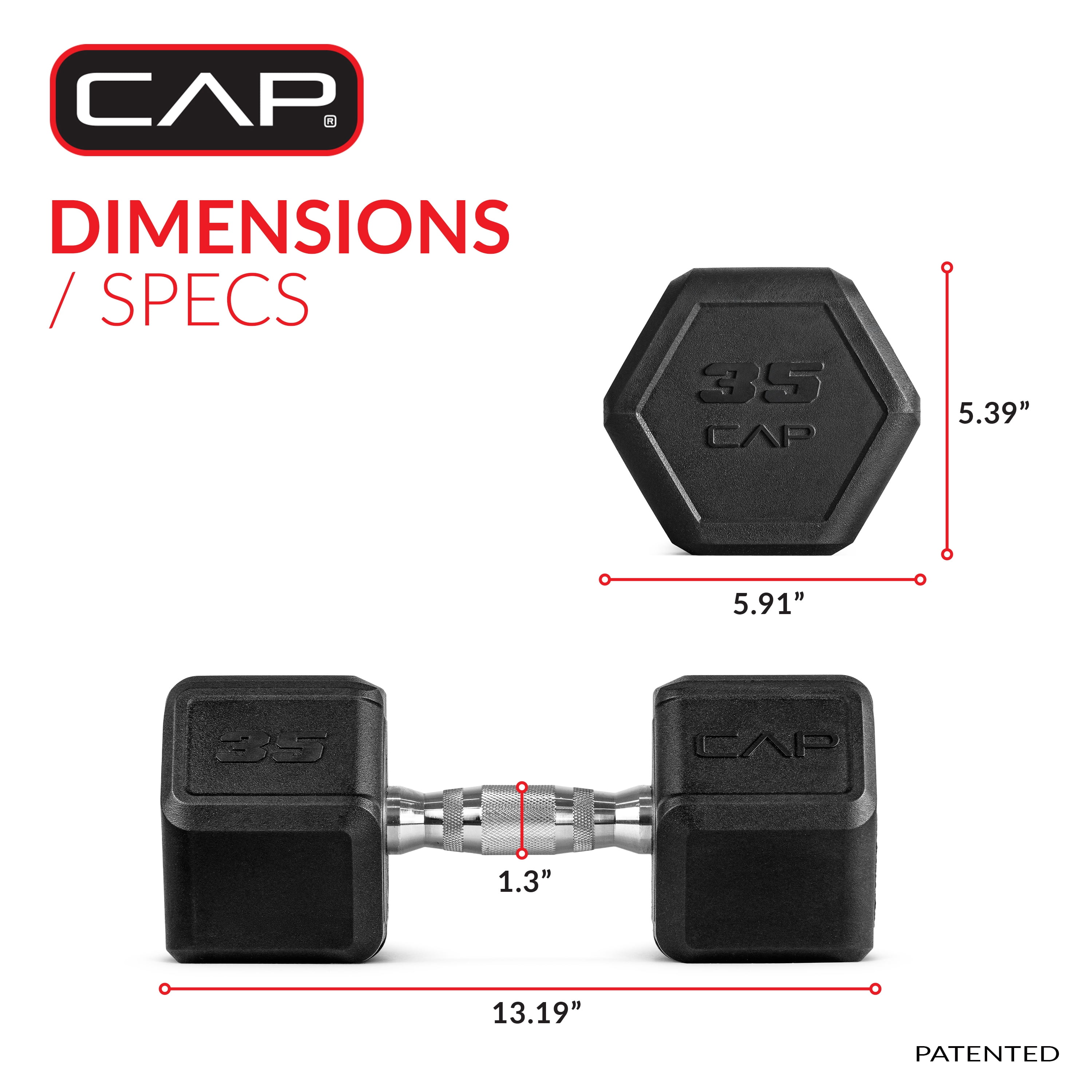 CAP 35 lb Rubber Coated Hex Dumbbell with Contoured Handle