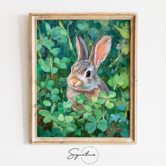 Baby Bunny In Clover, Rustic Spring Animal Nature Wall Art, Cute Cottagecore Nursery Decor, 3927 Home Decor, 8x12 UNFRAMED