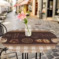 thumbnail image 4 of Vintage Coffee Time Fitted Tablecloth with Elastic Edged, Round Table Cloth for Dining Table, Farmhouse Desserts Brwon White Plaid Waterproof Oil Proof Table Cover for Indoor Outdoor 55"-60", 4 of 8
