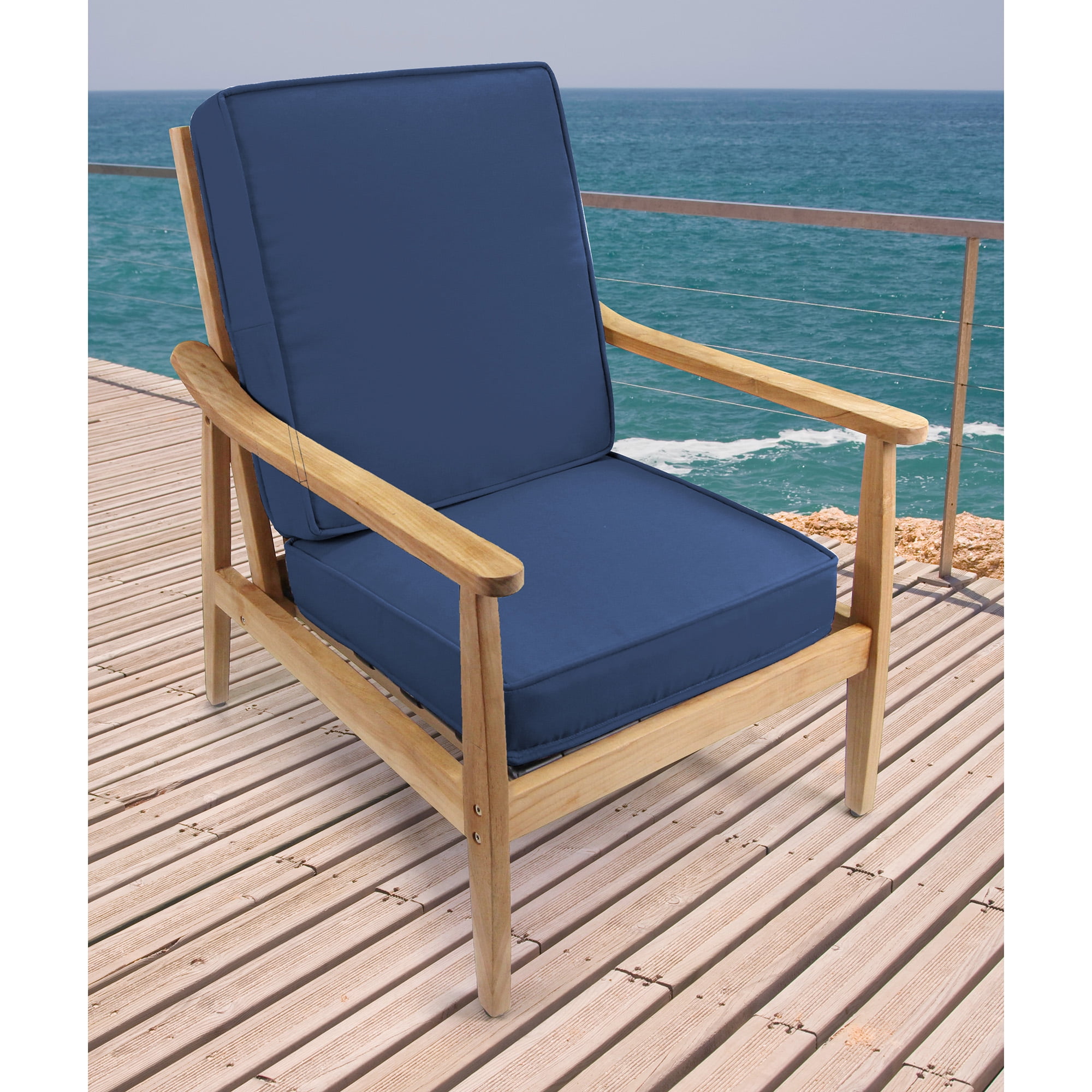 Jordan Manufacturing Sunbrella 45" x 22" Canvas Navy Solid Rectangular Outdoor Deep Seat Chair Cushion Set with Ties and Welt