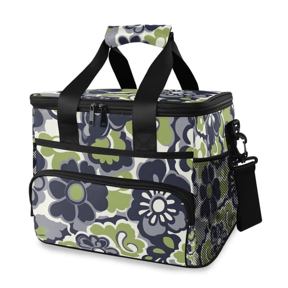 FORMRS Insulated Cooler Bag 24 Cans Capacity Soft Leakproof Lunch Box with Side Pockets, Retro Floral Pattern
