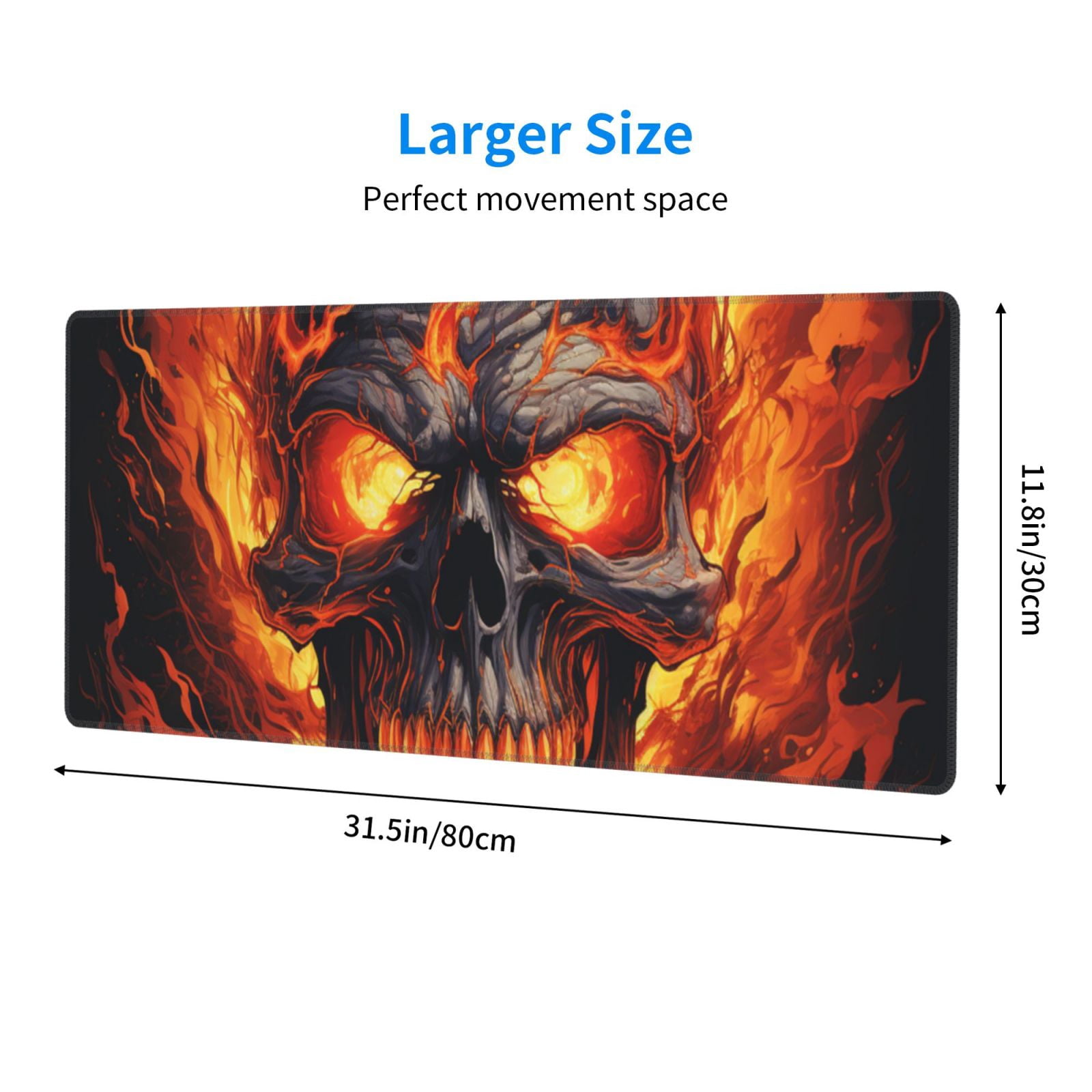 Gothic Skull On Fire Vintage Art Mouse Pad Extended Large Gaming Mousepad Non-Slip Rubber Big Keyboard Desk Mat 31.5 X 11.8 Inch