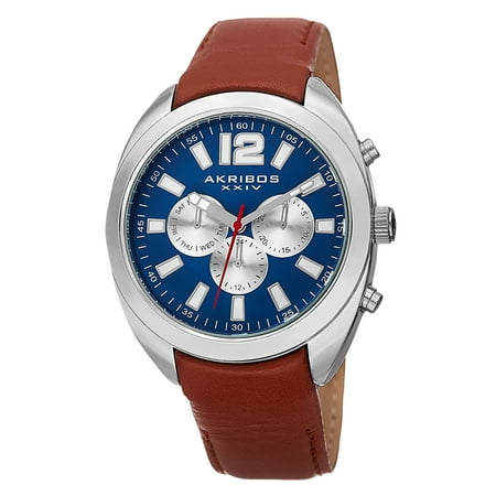 Men's Swiss Quartz Dual Time Multifunction Leather Blue Strap Watch