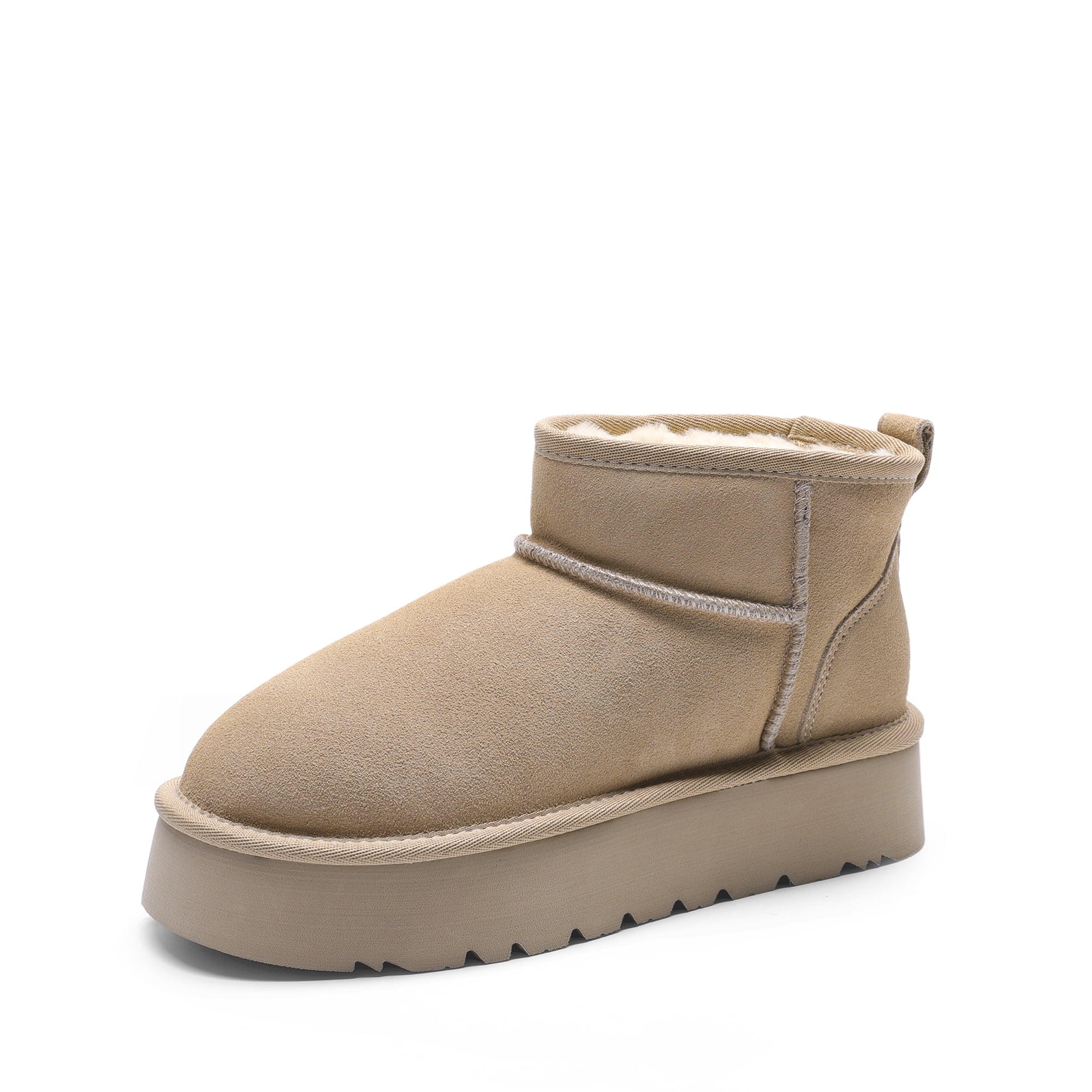 DREAM PAIRS Women's Platform Winter Snow Boots Genuine Suede, Water Resistant Mini Ankle Boots Stable Lightweight Booties Anti-Slip with Memory Foam Outdoor Fuzzy