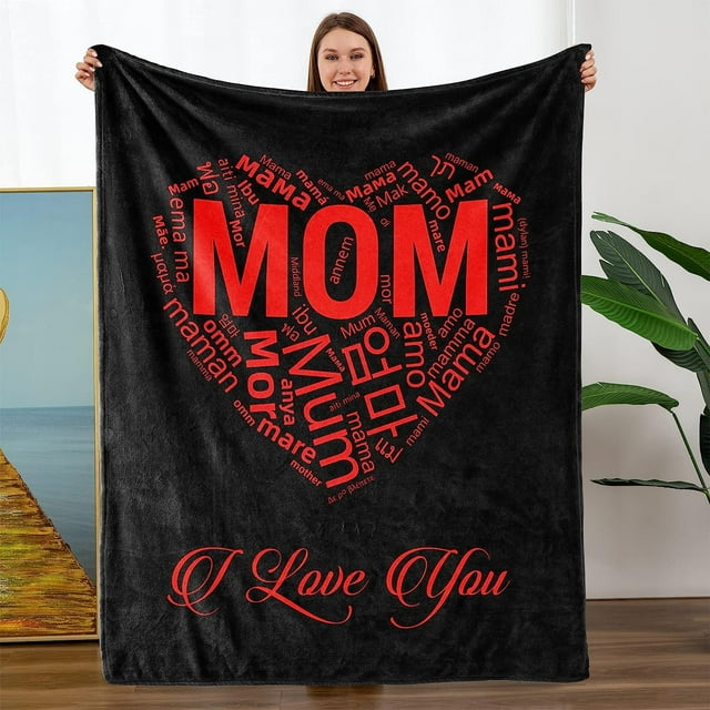 LHSHID Christmas Birthday Gifts for Mom Wrap Love Around Mom Mom Anniversary Christmas Birthday Gifts from Daughter Son Presents for Mother I Love You Mom Blanket 50x60in