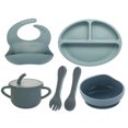 thumbnail image 2 of Lindbes 6pcs Simple Silicone Dining Sets  Classic Durable Dusty Blue Cutlery Sets For Babies, 2 of 7