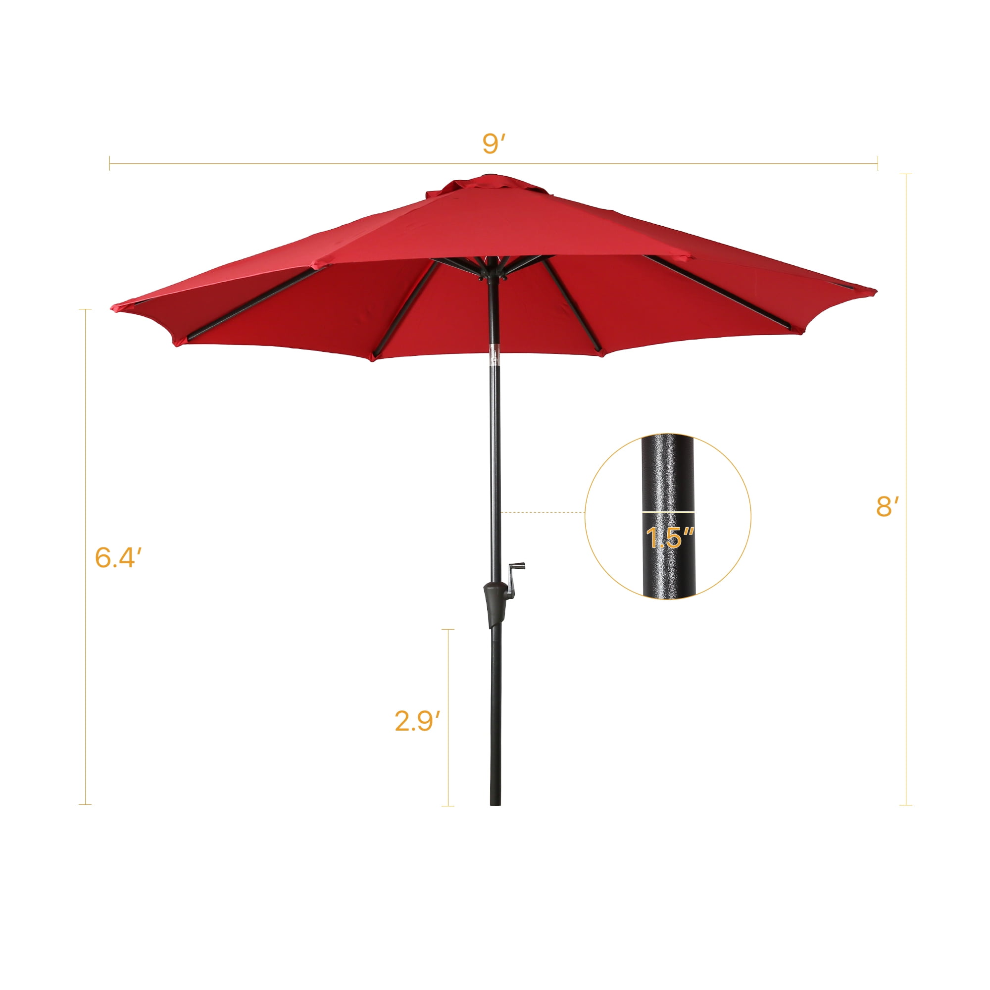 Iwicker 9Ft Sunbrella Patio Umbrella Outdoor Aluminum Market Umbrella with Crank and Push Button Tilt, Red