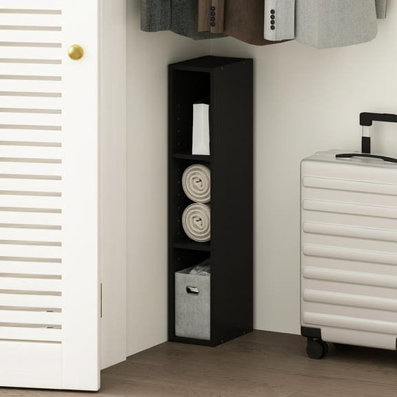 Furinno Reed 3-Tier Multipurpose Clothing & Closet Storage Organizer Shelf, 6-Inch Width, Blackwood