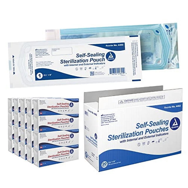 Dynarex Sterilization Pouches - Self-Sealing Autoclave Bags for Medical, Dental, Tattoo & Nail Care Tools - Blue-Tinted Transparent Cover, Dual Color Indicators (3.5" x 9", 4000)