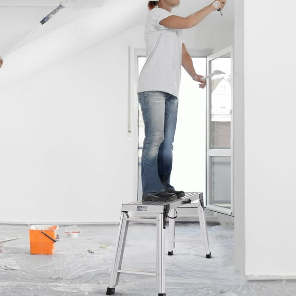 Folding Work Platform, 30x12x20 Inch Aluminum Drywall Stool Ladder, 330 lbs Load Capacity Heavy Duty Work  with Non-Slip Feet