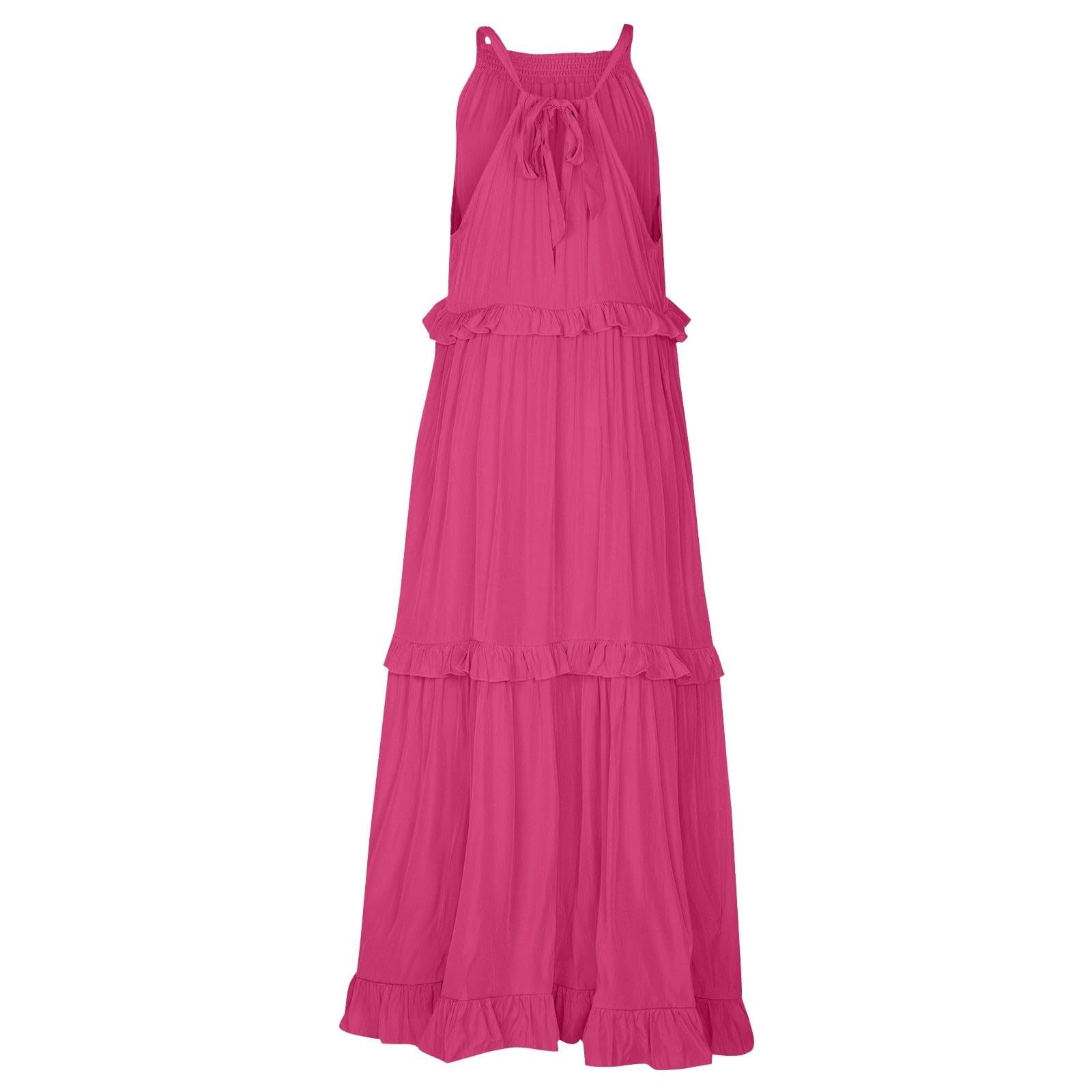 LVHAOGJOB Midi Dress for Women Causal Strap Sleeveless Dress Floral with Pockets Summer Loose Mujers Sundress Elegant