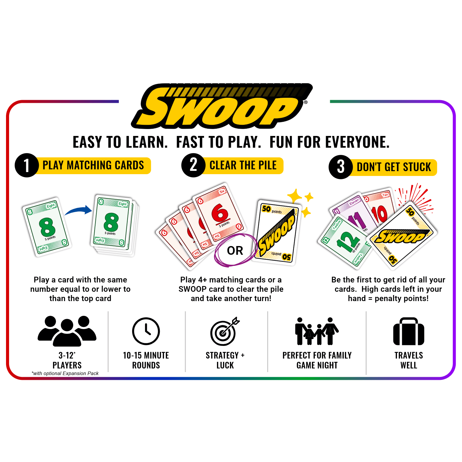 SWOOP Card Game | Fun for Adults, Teens and Kids | Best for Game Nights and Family Gatherings | Easy to Learn | 3-8 Players | Ages 7+