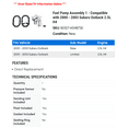 thumbnail image 2 of Fuel Pump Assembly 1 - Compatible with 2000 - 2003 Subaru Outback 2.5L H4 2001 2002, 2 of 2