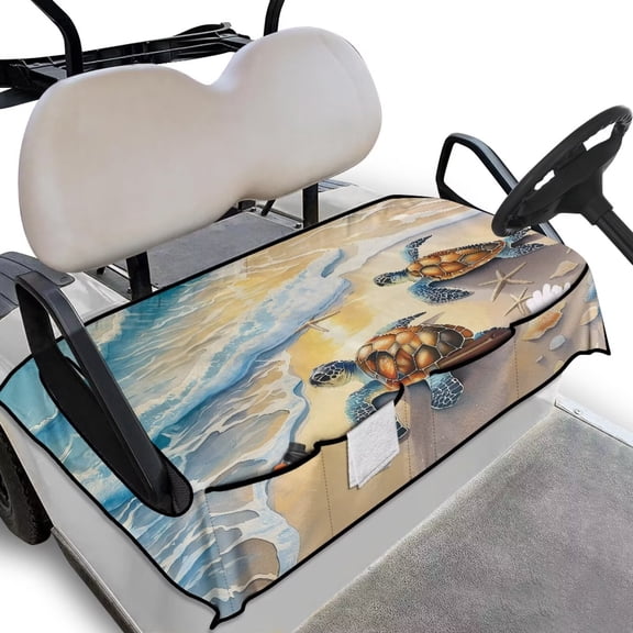 Yuyamidu Beach Sea Turtle Golf Cart Seat Covers for 2 Seats Seaside Golf Cart Towel Seat Covers with Front Pockets Breathable Club Car Golf Cart Accessories Cooling in Summer