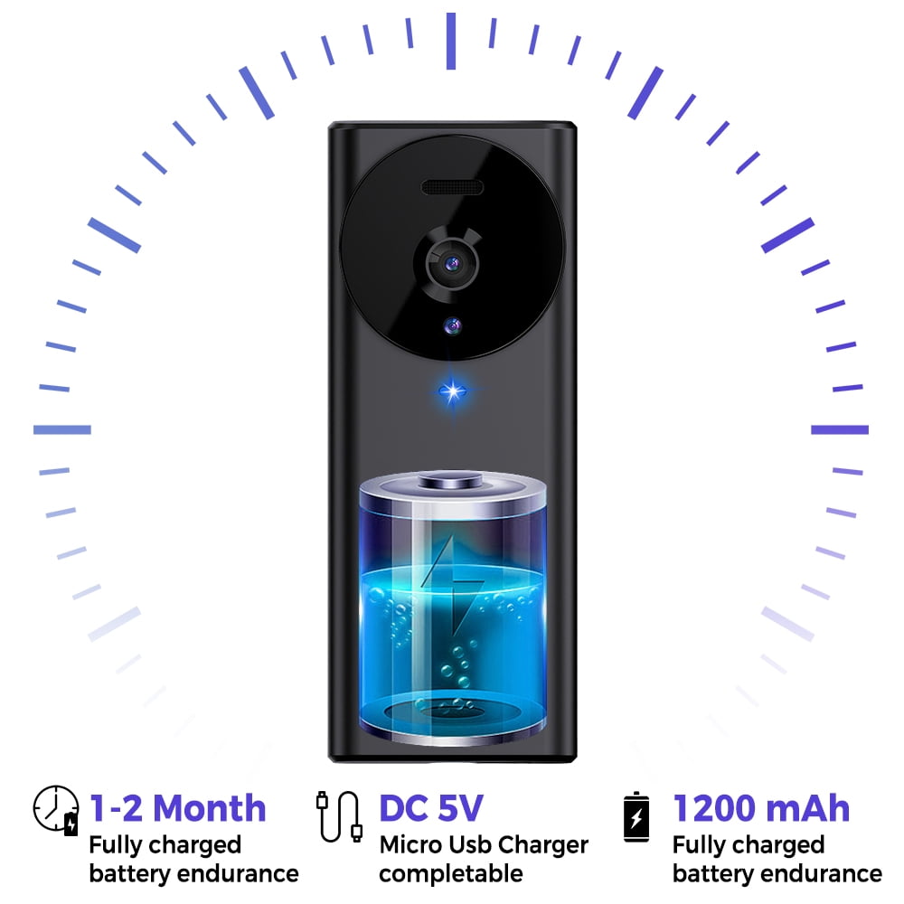 PEPWELL HD Wireless Doorbell Camera with Night Vision - 2-Way Audio, 120° Wide-Angle, 2.4GHz WiFi Smart App Control, Rechargeable 1200mAh Battery for Home Security
