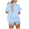 thumbnail image 4 of APEXFWDT Women Linen Button Down Shirt Rolled Cuffed Short Sleeve Blouse with Pocket Ladies Summer Casual V Neck Beach Cotton Tops, 4 of 8