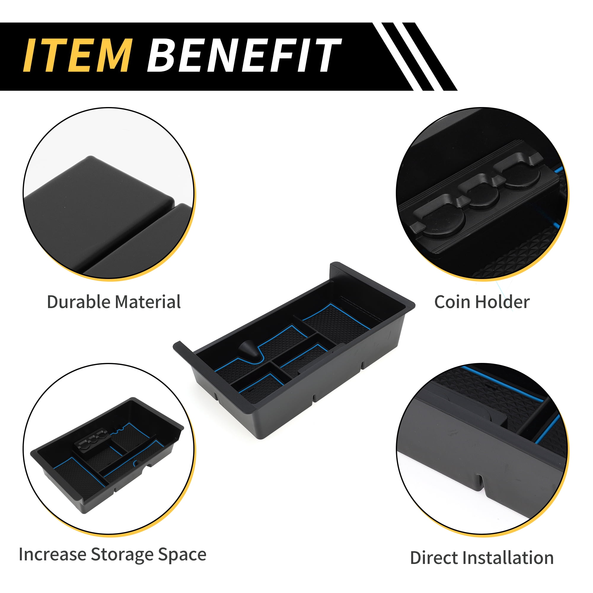 Unique Bargains Full Center Console Organizer Tray for Chevy Silverado 1500 for GMC Sierra 1500 2014-2018 Armrest Storage Box Insert Tray Full Console w/Bucket Seats ONLY Plastic Black Blue