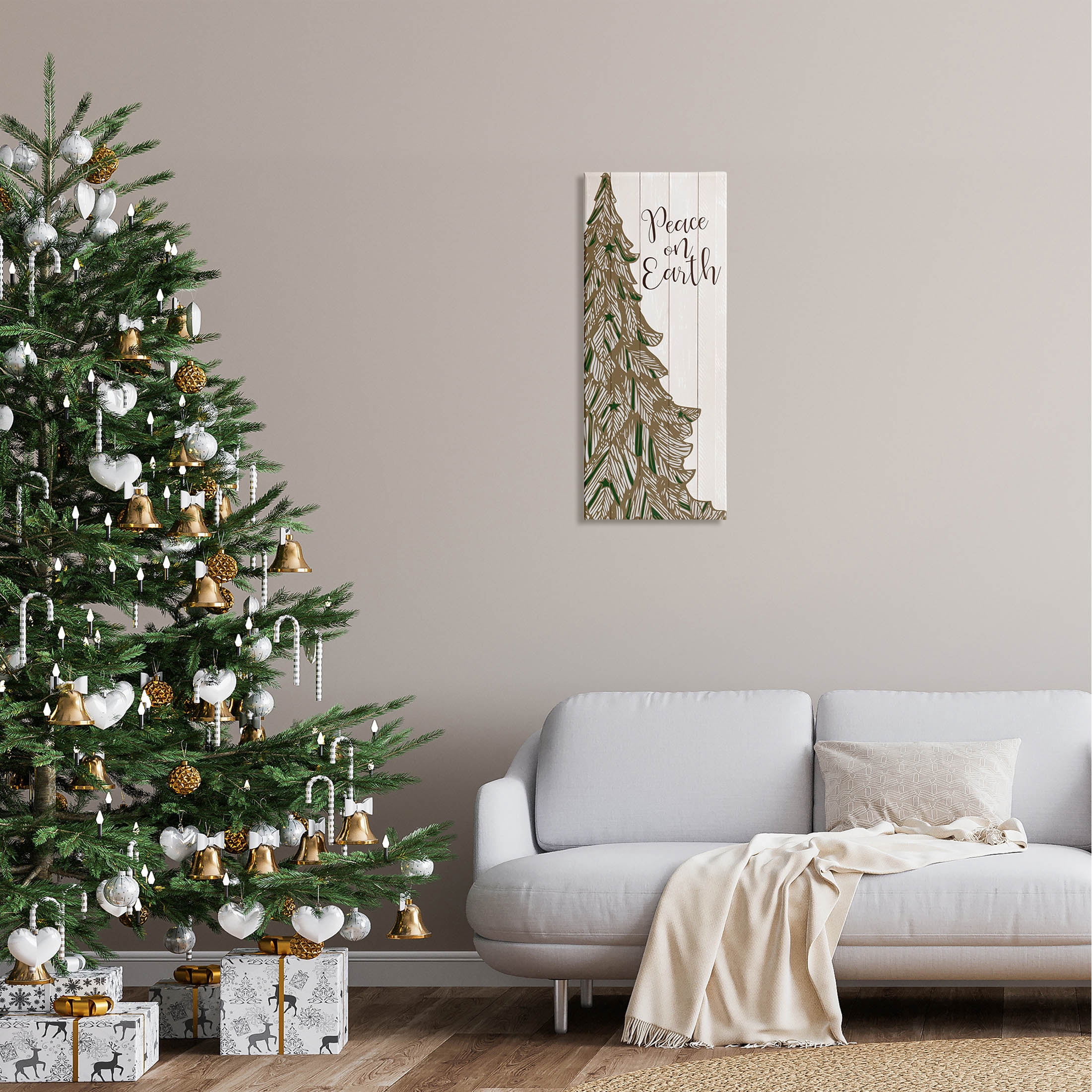 Stupell Industries Peace On Earth Tree Phrase Graphic Art Gallery Wrapped Canvas Print Wall Art, Design by Kim Allen