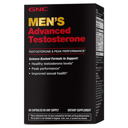 GNC Men's Advanced Testosterone, 60 Capsules, Supports Healthy Testosterone Levels and Peak Male Performance