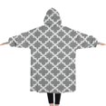 thumbnail image 2 of Oversized Wearable Blanket Hoodie,Gray and White Geometric Lattice Pattern Sherpa Blanket Hoodie with Super Pockets,Super Warm Fuzzy Pullover for Women & Men, 2 of 6