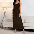 thumbnail image 2 of Women’s Lace V Neck Nightgown Sleeveless Loose Casual Long Nightdress Soft Lightweight Sleepwear,Coffee,L, 2 of 6