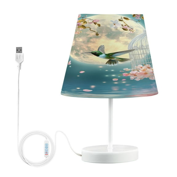 BZSMCE Table Lamp Creative Hummingbird Moon Cage Flowers Water Simple Pattern Night Light