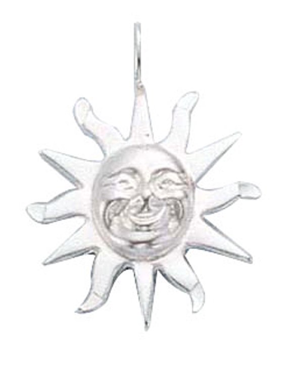 Sterling Silver 20" 1.2mm Box Chain Smiling Sun Rays Of Light Pendant Necklace
