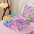 thumbnail image 5 of Erosebridal Pastel Rainbow Tie Dye Zipper Twin Comforter Sets with Fitted Sheet and 2 Pillowcases,Colorful Sequin Print Zipper Bedding Set For Adults,Pink Reversible,4pcs, 5 of 7