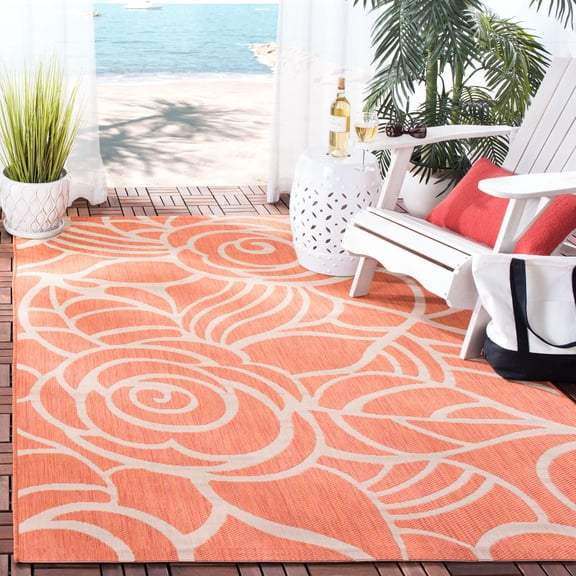 SAFAVIEH Courtyard Chester Floral Indoor/Outdoor Area Rug, 5'3" x 7'7", Rust/Sand