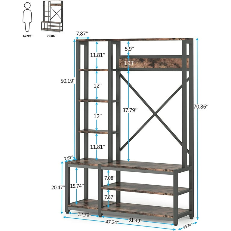 Tribesigns 4-in-1 Entryway Hall Tree with Side Storage Shelves