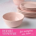 thumbnail image 5 of Paris Hilton London Collection 12-Piece Stoneware Dinnerware Set, Plates & Bowls Dish Set, Service for 4, Microwave & Dishwasher Safe, Blush Pink with Bow Design, 5 of 10