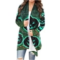thumbnail image 2 of Lutiedan Halloween Cardigan for Women Pumpkin Cat Scary Graphic Cardigan Long Sleeve Open Front Knitted Sweater Coat,Green, 2 of 7