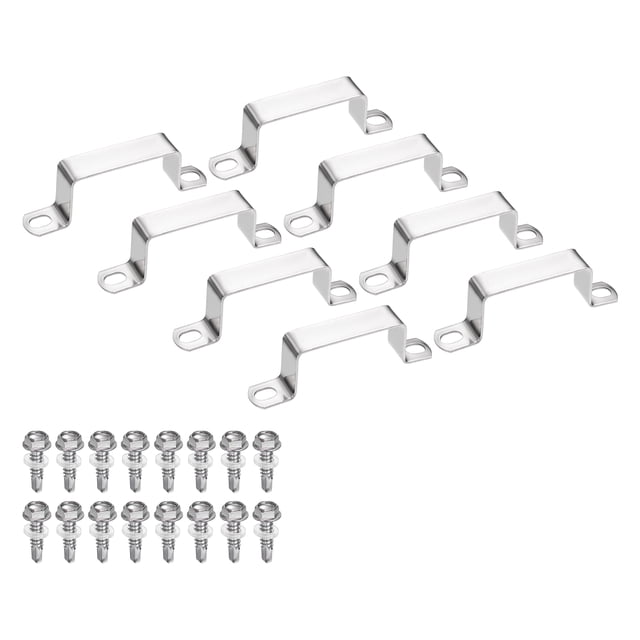Uxcell 8set Conector U Soporte 60x30mm Acero Inoxidable 304 Abrazadera de Tubo Cuadrado con Tornillo Autorroscante para Manguera de Cable, Plateado